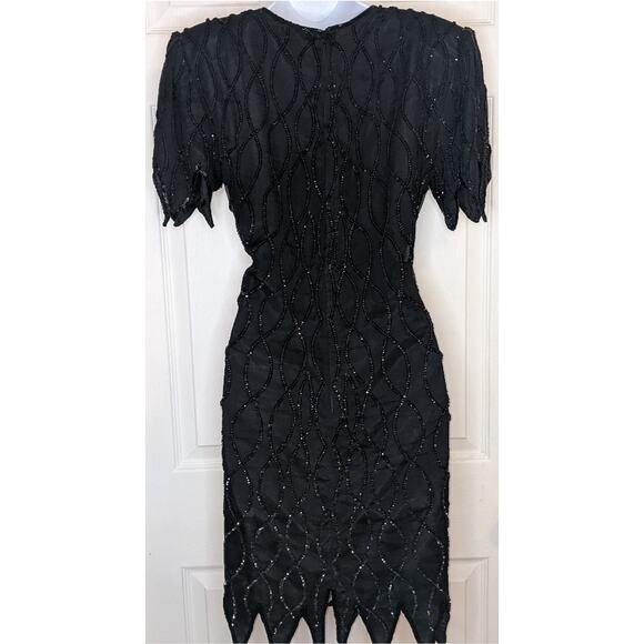 Mark & John by Gopal Vintage Black Sequined Beaded Silk Cocktail Evening Dress L - Picture 12 of 14